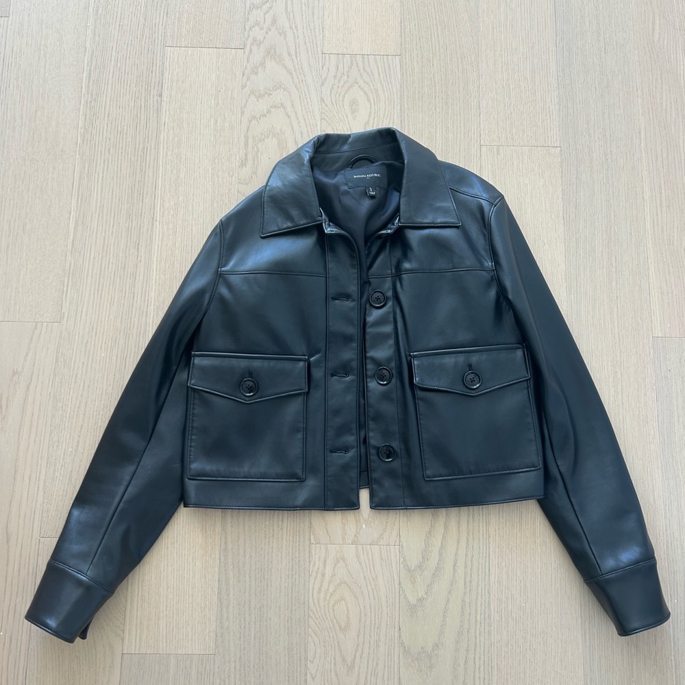 Banana Republic Black Leather Faux Slightly Cropped Jacket